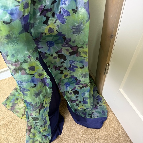 Lulus Wonderful Waltz Green Floral Print Strapless Bustier Maxi Dress Lined Slit - Picture 4 of 9